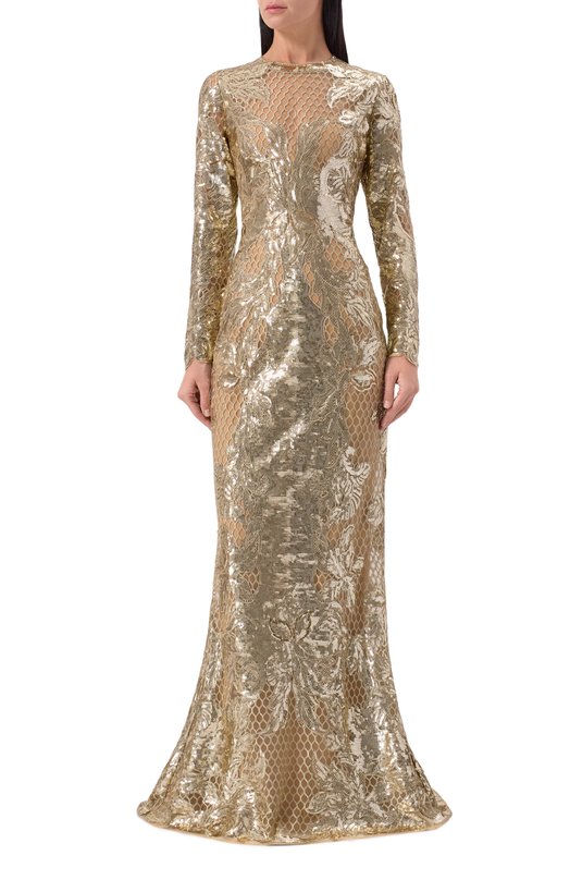 Платье с отделкой пайетками Elie Saab D0407NF25/YA047 Золотой  D0407NF25/YA047 Фото 2