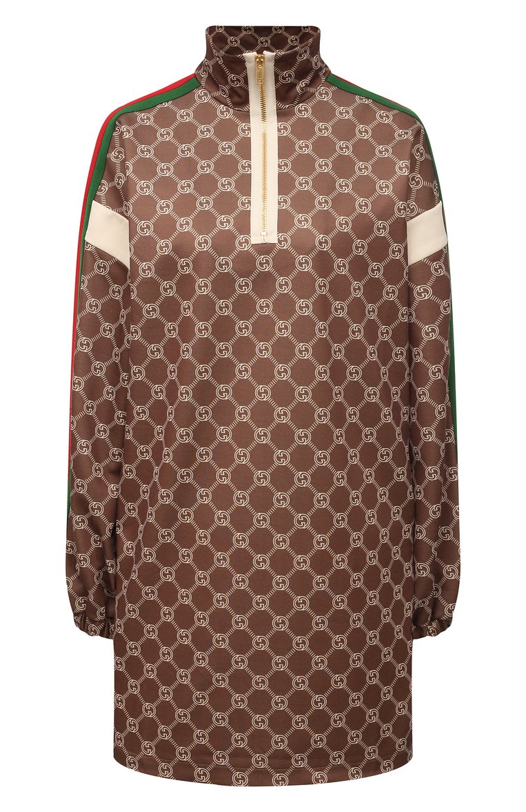 Женское платье GUCCI коричневого цвета, арт. 678689/XJD1G | Фото 1 (Материал внешний: Хлопок, Синтетический материал; Рукава: Длинные; Длина Ж (юбки, платья, шорты): Мини; Женское Кросс-КТ: Платье-одежда; Стили: Кэжуэл; Случай: Повседневный)