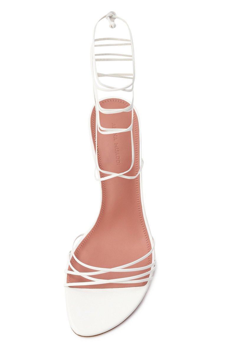Женские кожаные босоножки lori 60 AMINA MUADDI белого цвета, арт. L0RI LACE UP 60/NAPPA | Фото 6 (Каблук высота: Средний; Материал внутренний: Натуральная кожа; Подошва: Плоская; Материал внешний: Натуральная кожа; Каблук тип: Шпилька; Автоматизация состава: Проставлено; Автоматизация ТО: Проставлено)