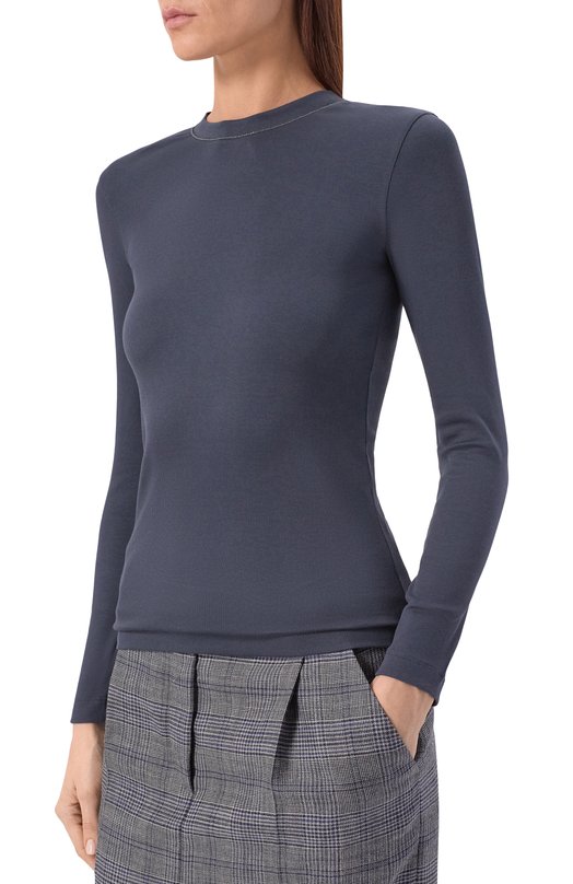 Хлопковый лонгслив Brunello Cucinelli MPTC8BJ300 Синий  MPTC8BJ300 Фото 3