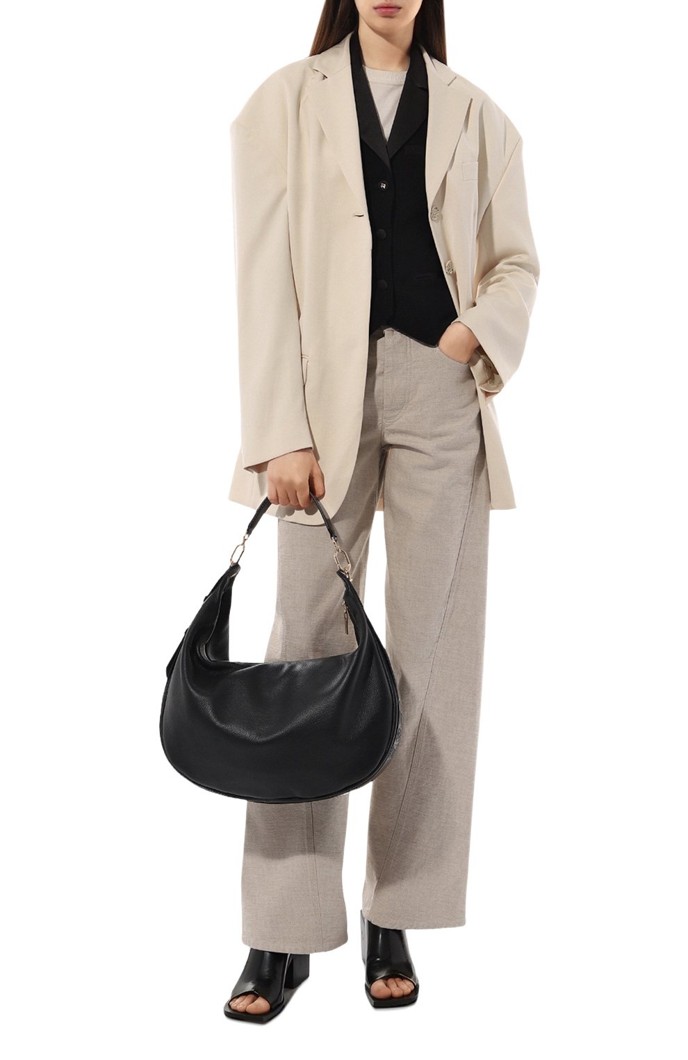 Сумка oyster hobo large BORBONESE черного цвета по цене 78200 руб., арт. 923739, фото 7 Сумка oyster hobo large BORBONESE, арт. 923739, фото 7