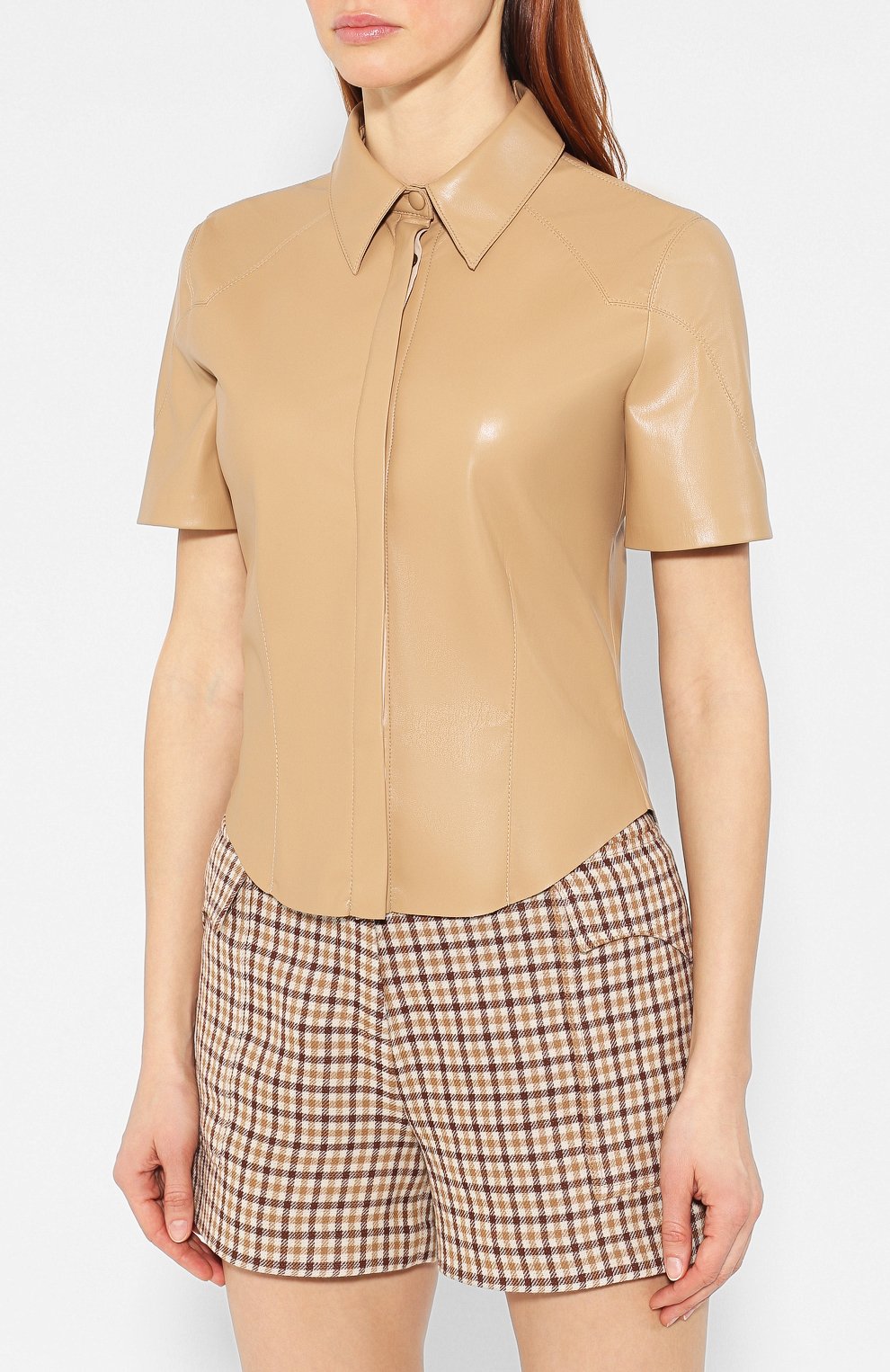 Блузка с короткими рукавами NANUSHKA, арт. CLARE_PALE CARAMEL_VEGAN LEATHER, фото 3
