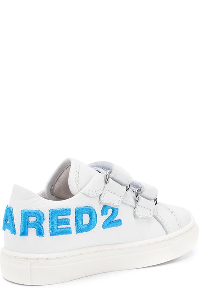 Кожаные кеды с застежками велькро и вышивкой DSQUARED2 белого цвета по цене 23300 руб., арт. 54097/16-27, фото 3 Кожаные кеды с застежками велькро и вышивкой DSQUARED2, арт. 54097/16-27, фото 3