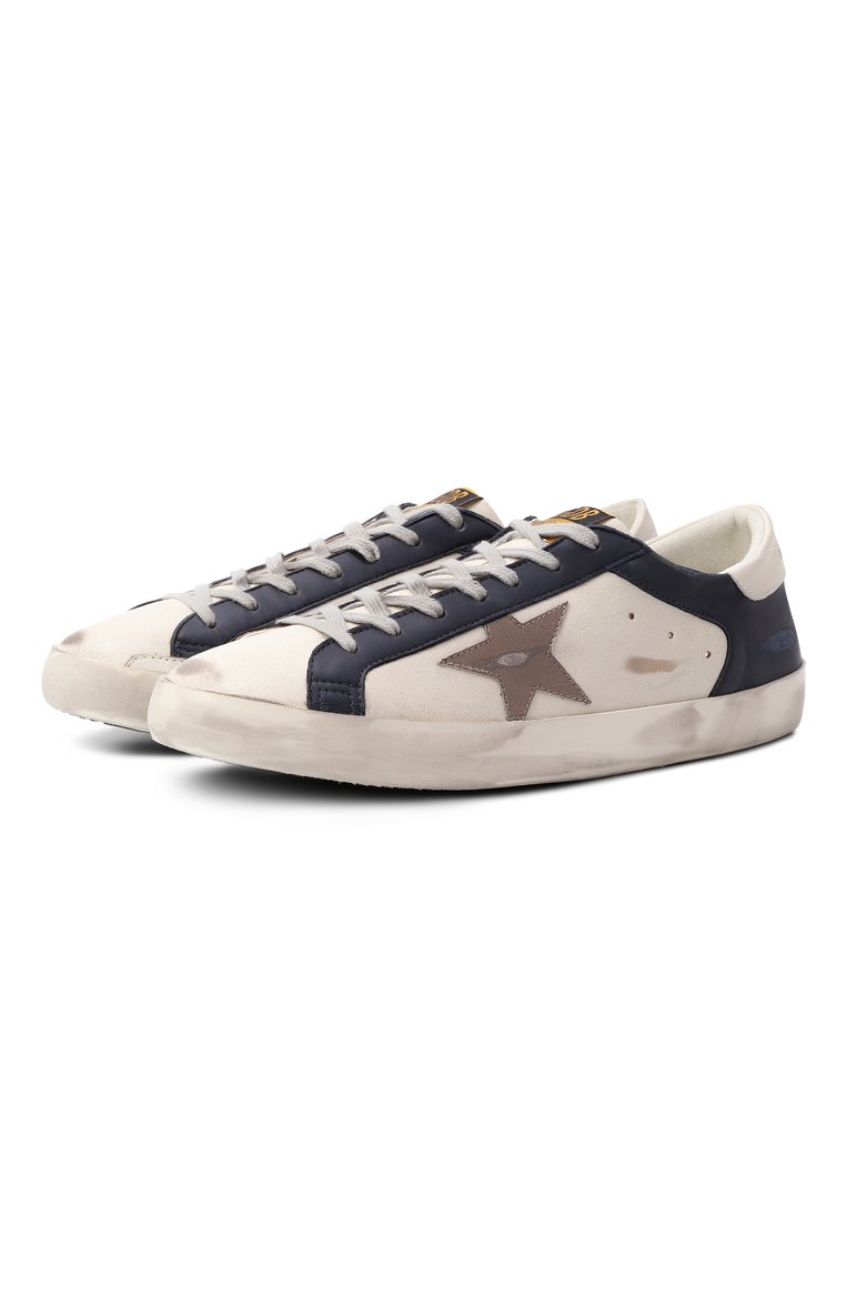 Мужские кожаные кеды super-star GOLDEN GOOSE DELUXE BRAND белого цвета, арт. GMF00103.F006902 | Фото 1 (Автоматизация ТО: Проставлено; Материал внутренний: Текстиль; Автоматизация состава: Проставлено; Подошва: Массивная; Материал внешний: Натуральная кожа; Кросс-КТ: Низкие; Материал утеплителя: Без утеплителя; Стили: Классический)