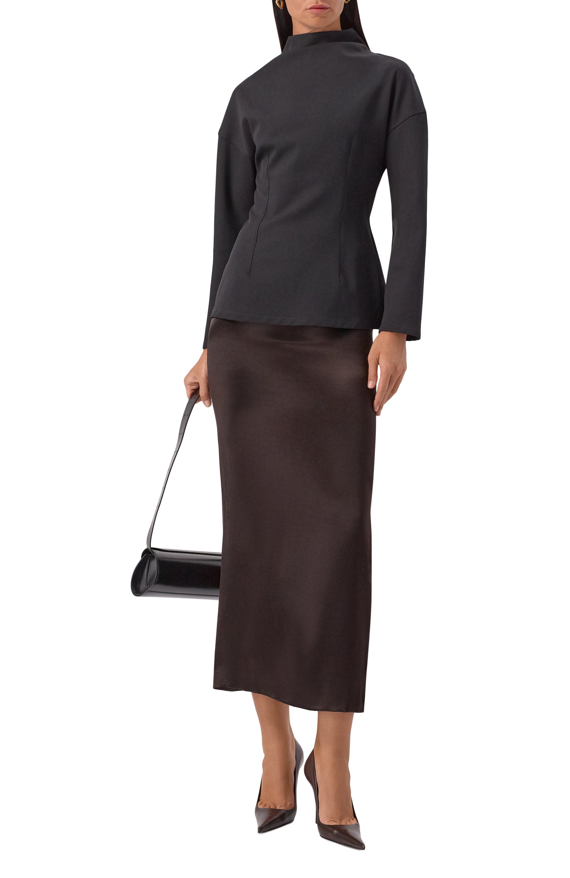 Атласная юбка ARMARIUM коричневого цвета по цене 73350 руб., арт. ARMFWSK16/V012, фото 2 Атласная юбка ARMARIUM, арт. ARMFWSK16/V012, фото 2