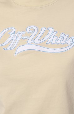 Женская хлопковая футболка OFF-WHITE бежевого цвета, арт. OWAA090S23JER0046145 | Фото 5 (Рукава: Короткие; Длина (для топов): Стандартные; Принт: С принтом; Материал сплава: Проставлено; Материал внешний: Хлопок; Стили: Спорт-шик; Женское Кросс-КТ: Футболка-одежда; Драгоценные камни: Проставлено)