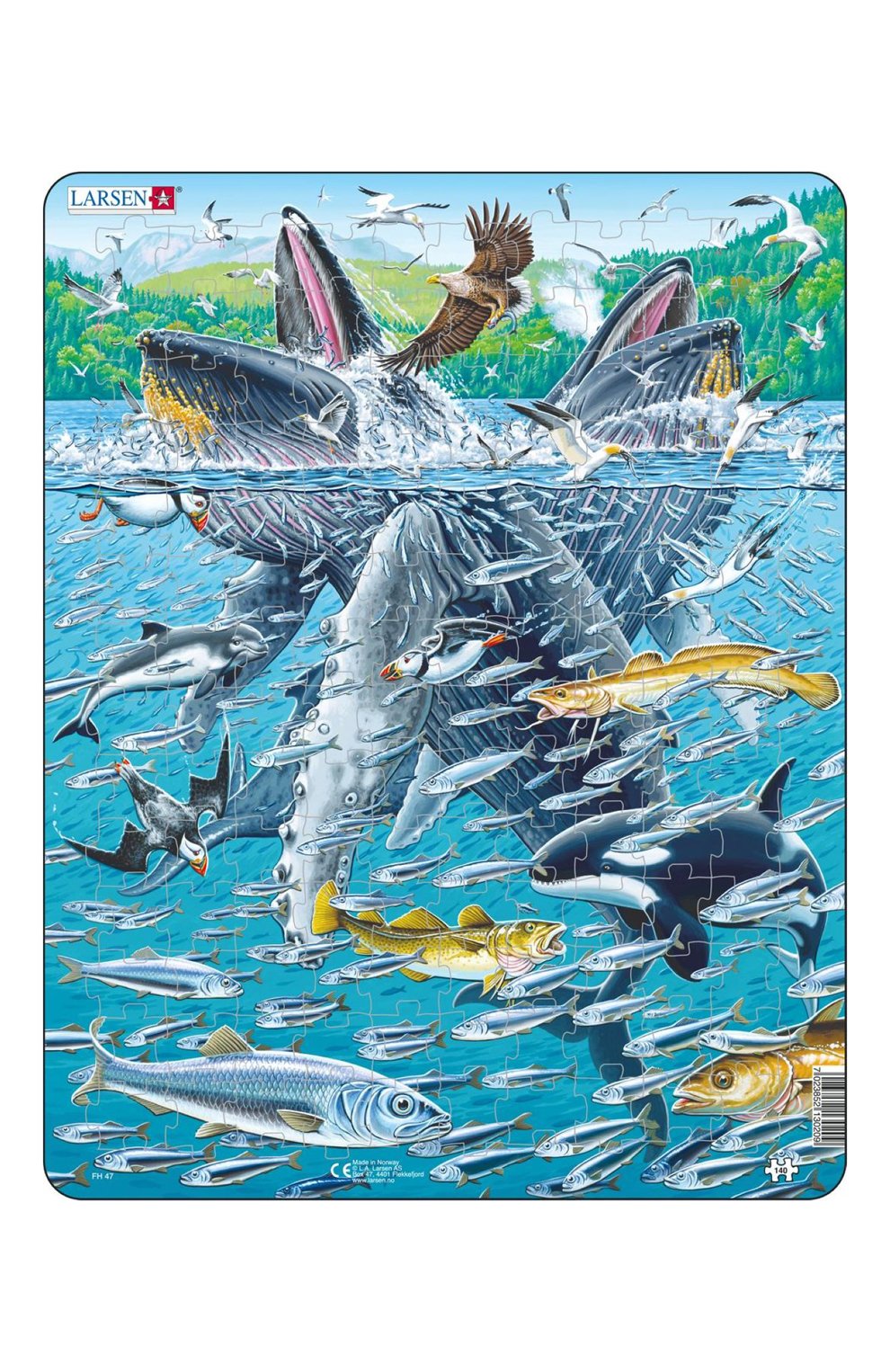 Пазл горбатые киты в стае сельди LARSEN разноцветного цвета по цене 1110 руб., арт. FH47, фото 1 Пазл горбатые киты в стае сельди LARSEN, арт. FH47, фото 1