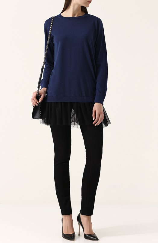 Пуловер из смеси кашемира и шелка с оборкой REDVALENTINO Синий, фото 2