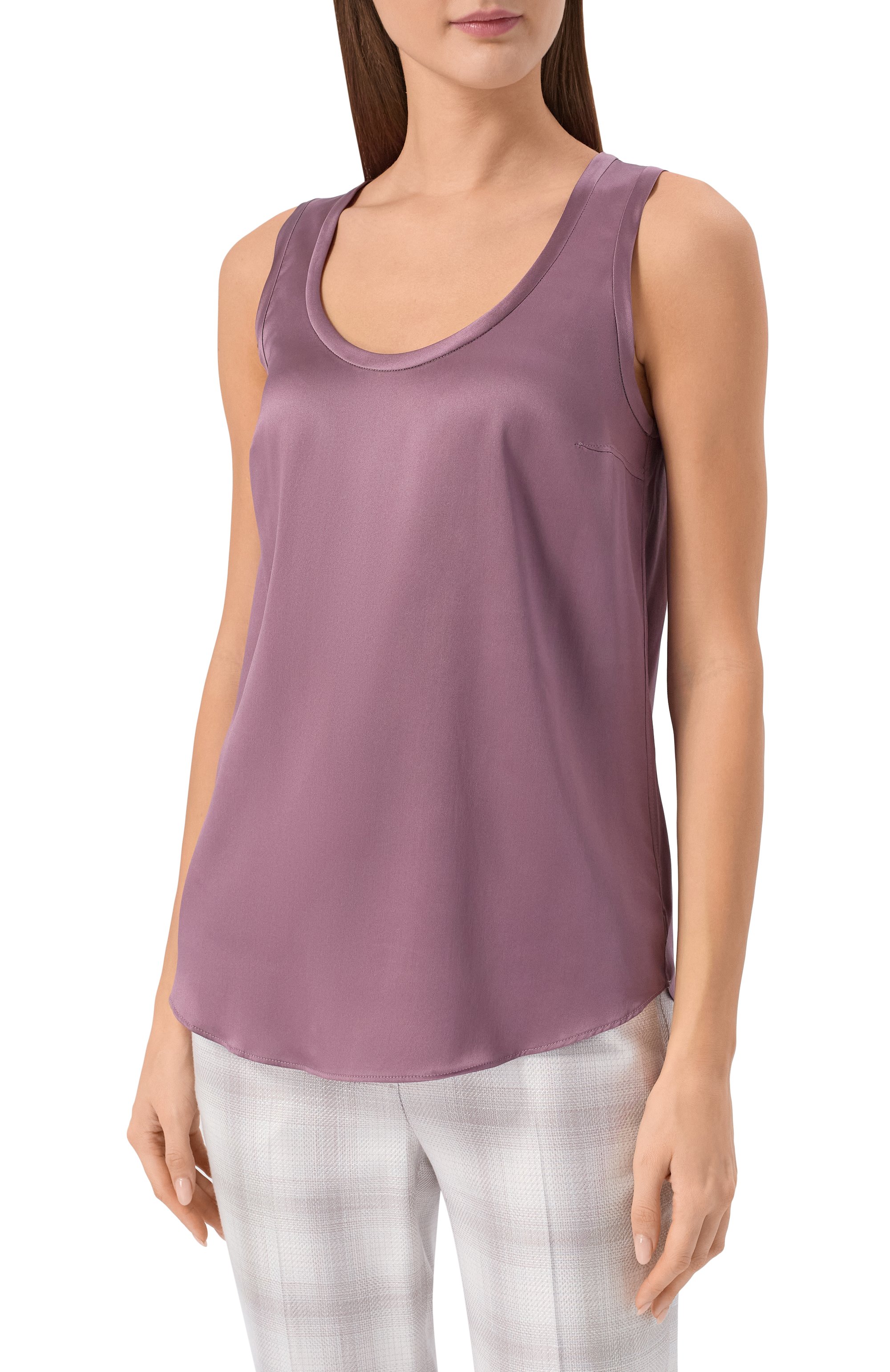 Атласный топ BRUNELLO CUCINELLI фиолетового цвета по цене 99500 руб., арт. M0C59E0600, фото 3 Атласный топ BRUNELLO CUCINELLI, арт. M0C59E0600, фото 3