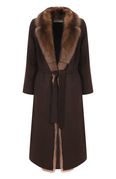 Женское пальто из шерсти и кашемира с отделкой из соболя MANZONI24, арт. 24M1398-DB1Z