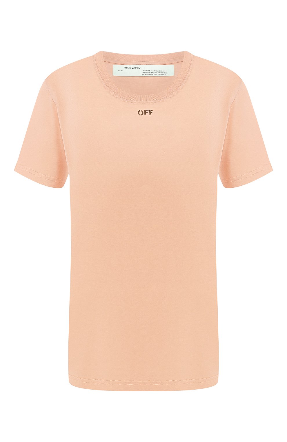 Футболка с логотипом бренда OFF-WHITE бежевого цвета по цене 17200 руб., арт. 0WAA049R19B980530310, фото 1 Футболка с логотипом бренда OFF-WHITE, арт. 0WAA049R19B980530310, фото 1