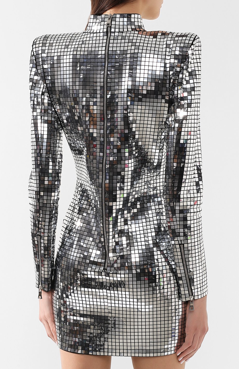 Платье из вискозы BALMAIN серебряного цвета по цене 669500 руб., арт. RF16415/J076, фото 4 Платье из вискозы BALMAIN, арт. RF16415/J076, фото 4