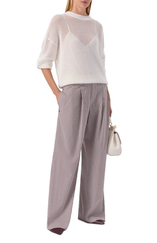 Брюки из хлопка и шелка Brunello Cucinelli MH746P9176 Бордовый  MH746P9176 Фото 2