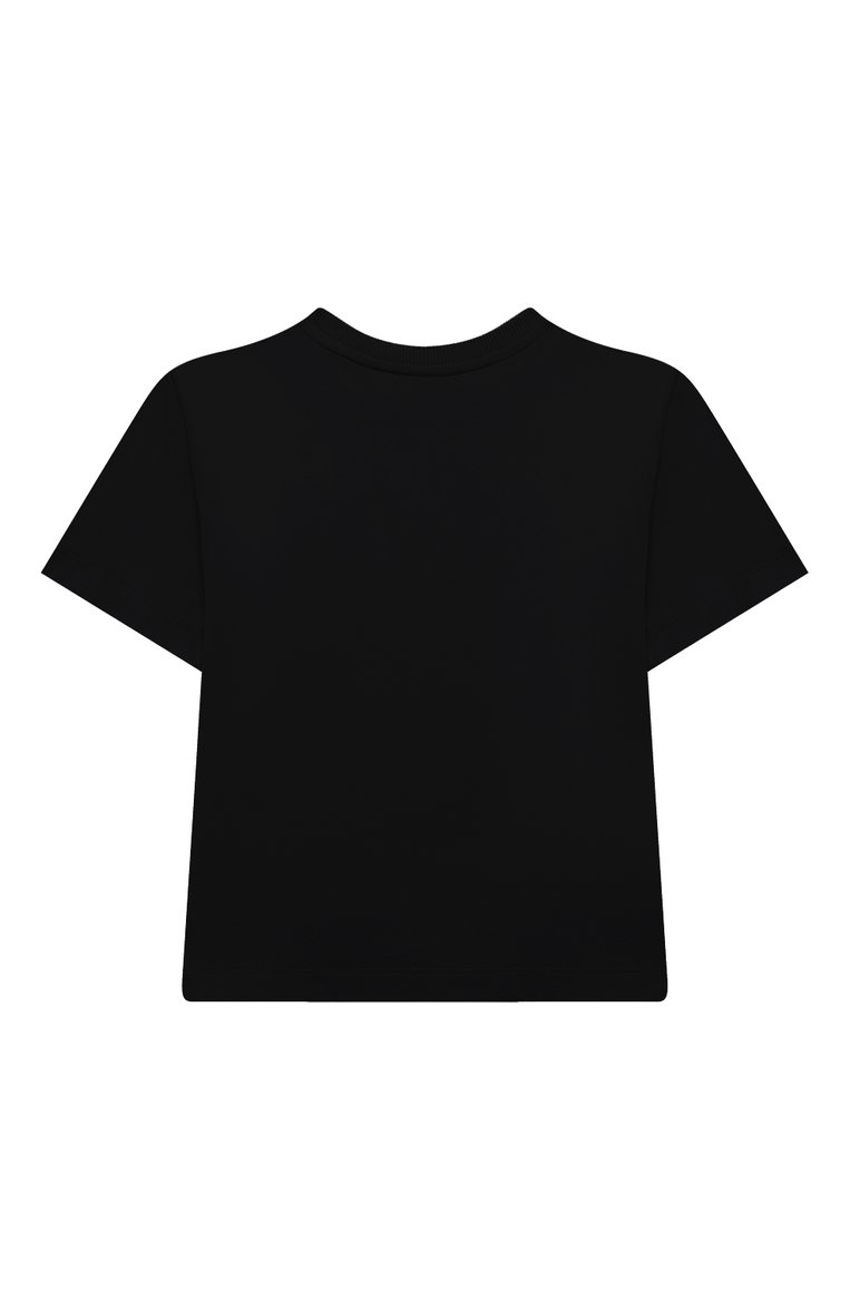 Детская хлопковая футболка MOSCHINO черного цвета, арт. H3M02T/LBA11/4A-8A | Фото 2 (Девочки Кросс-КТ: футболка-одежда; Рукава: Короткие; Материал сплава: Проставлено; Материал внешний: Хлопок; Драгоценные камни: Проставлено)