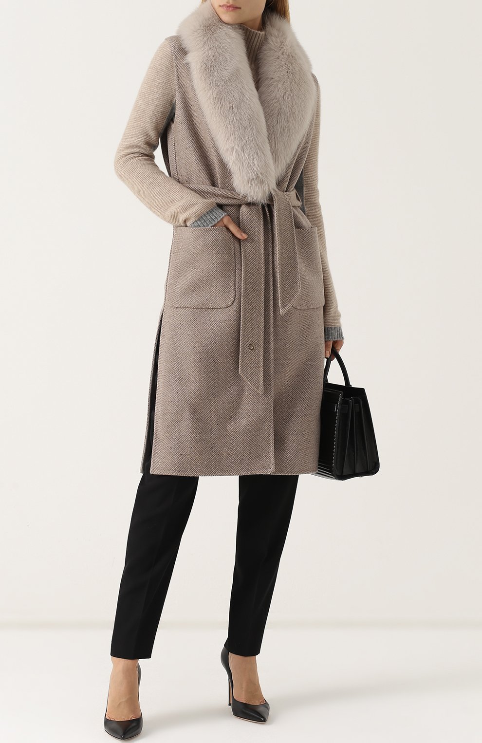 Жилет с поясом и отделкой из меха лисы LORO PIANA, арт. FAG3840, фото 2