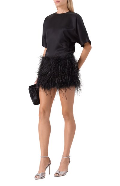 Атласное платье с отделкой перьями PINKO черного цвета по цене 63200 руб., арт. 105738/A2UU, фото 2 Атласное платье с отделкой перьями PINKO, арт. 105738/A2UU, фото 2