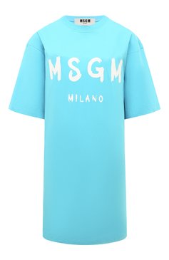 Женское хлопковое платье MSGM голубого цвета, арт. 3641MDA510/247002 | Фото 1 (Длина Ж (юбки, платья, шорты): Мини; Случай: Повседневный; Стили: Гранж; Материал сплава: Проставлено; Материал внешний: Хлопок; Драгоценные камни: Проставлено; Рукава: 3/4; Женское Кросс-КТ: Платье-одежда)