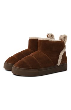 Женские замшевые полусапоги shearling slip-in INUIKII коричневого цвета, арт. 75202-010 | Фото 1 (Материал утеплителя: Натуральный мех; Подошва: Платформа; Драгоценные камни: Проставлено; Материал внешний: Натуральная кожа, Замша; Материал сплава: Проставлено; Кросс-КТ: угги; Высота голенища: Низкие)
