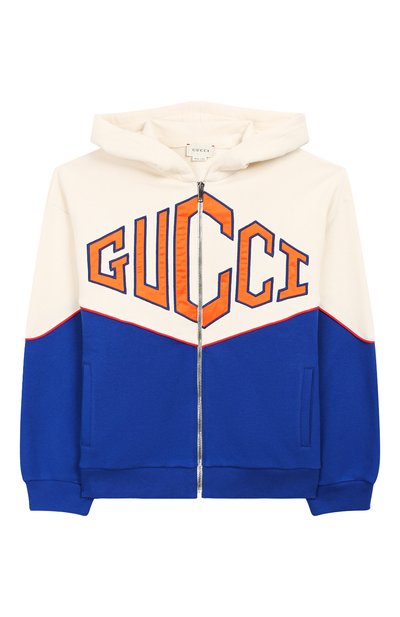 Хлопковая толстовка GUCCI синего цвета по цене 59950 руб., арт. 591502/XJB4J, фото 1 Хлопковая толстовка GUCCI, арт. 591502/XJB4J, фото 1