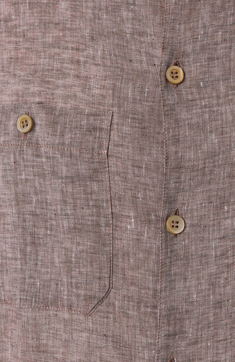 Мужская льняная рубашка BRUNELLO CUCINELLI коричневого цвета, арт. MM6840658 | Фото 6 (Рукава: Длинные; Материал внешний: Лен; Длина (для топов): Стандартные; Случай: Повседневный; Манжеты: На пуговицах; Принт: Однотонные; Воротник: Кент; Стили: Кэжуэл)