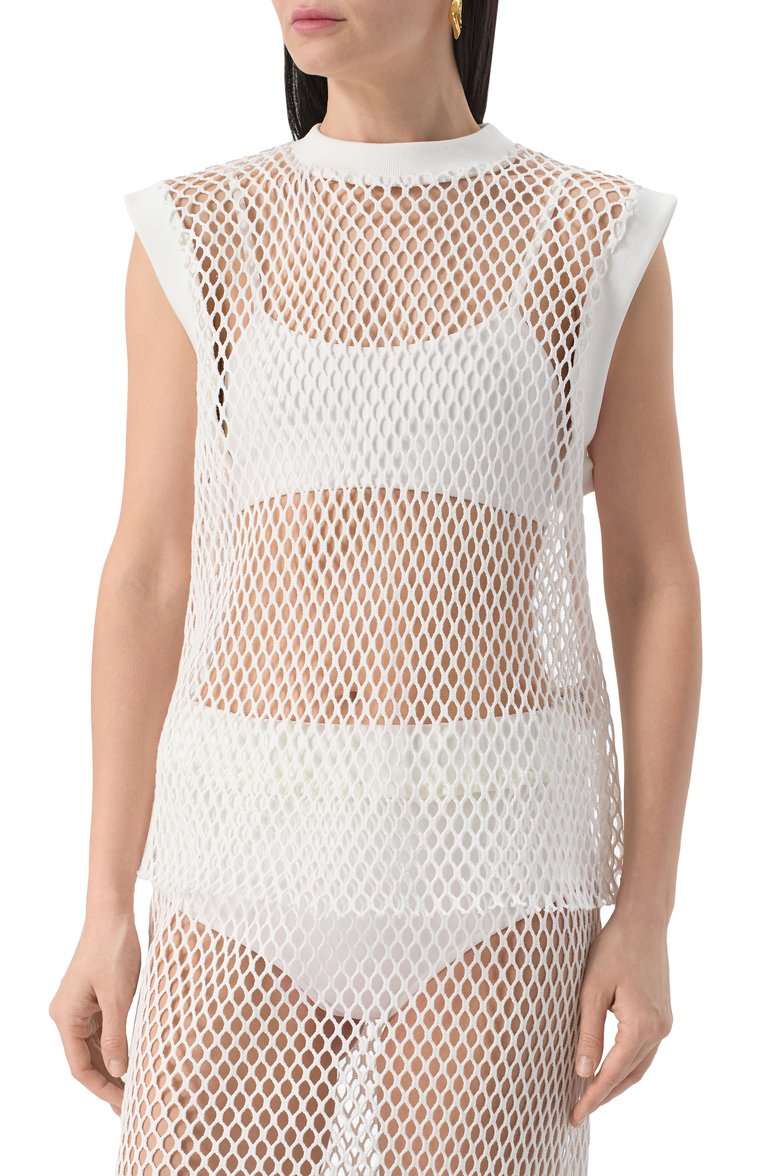 Женский х�лопковый топ MSGM белого цвета, арт. 3842MDT85 257323/257323 | Фото 3 (Длина (для топов): Стандартные; Материал внешний: Хлопок; Стили: Кэжуэл; Рукава: Без рукавов)