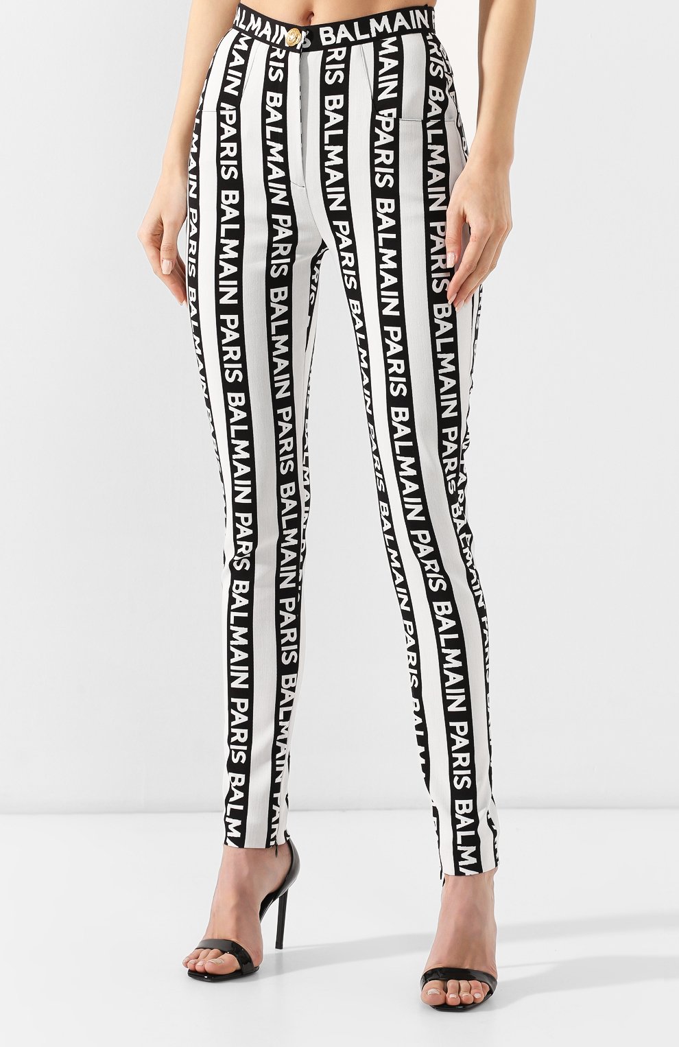 Хлопковые брюки BALMAIN черно-белого цвета по цене 118500 руб., арт. RF15222/C051, фото 3 Хлопковые брюки BALMAIN, арт. RF15222/C051, фото 3