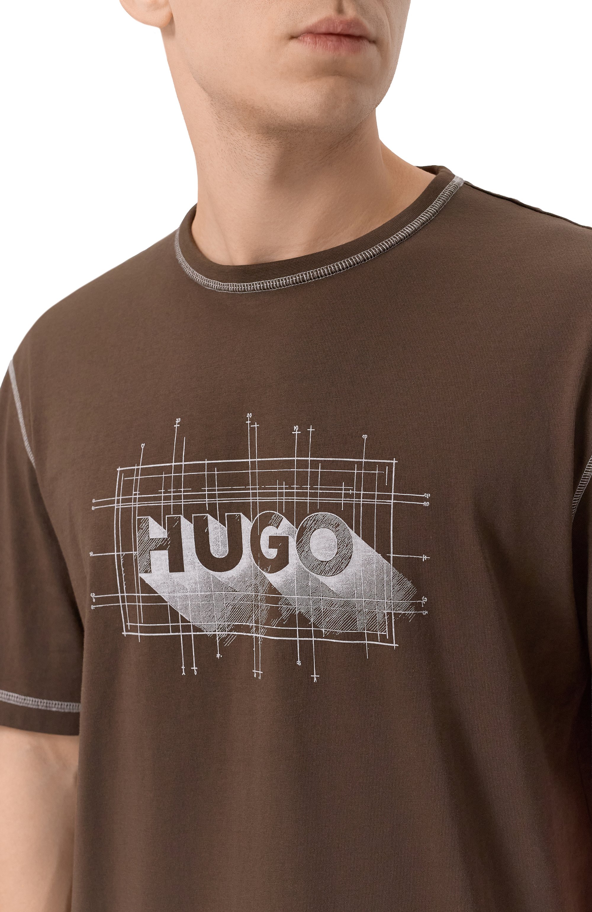 Хлопковая футболка HUGO BLUE коричневого цвета по цене 8250 руб., арт. 50553498, фото 5 Хлопковая футболка HUGO BLUE, арт. 50553498, фото 5