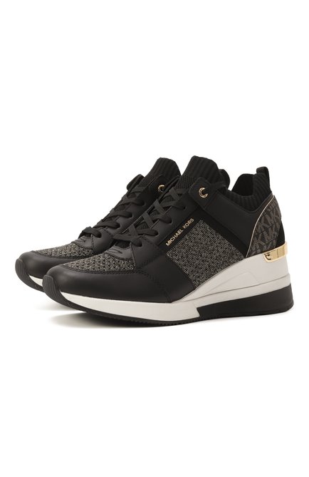 Женские комбинированные кроссовки no copy MICHAEL MICHAEL KORS черного цвета, арт. 43H3GEFS6D | Фото 1 (Материал внутренний: Текстиль; Материал сплава: Проставлено; Материал внешний: Натуральная кожа, Текстиль; Драгоценные камни: Проставлено; Подошва: Платформа)