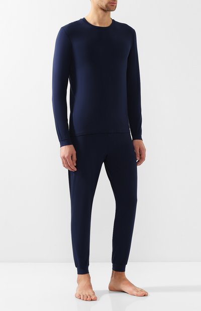Пижама из вискозы с брюками ZEGNA синего цвета по цене 32000 руб., арт. N6H010590, фото 1 Пижама из вискозы с брюками ZEGNA, арт. N6H010590, фото 1