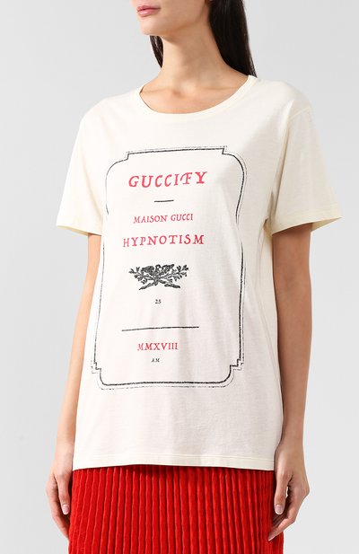Хлопковая футболка с круглым вырезом и принтом GUCCI, арт. 492347/X3N38, фото 3