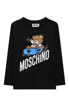 Детская хлопковый лонгслив MOSCHINO черного цвета, арт. HU000S/LAA20/4A-8A | Фото 1 (Рукава: Длинные; Мальчики Кросс-КТ: Лонгслив-одежда; Материал сплава: Проставлено; Материал внешний: Хлопок; Драгоценные камни: Проставлено)