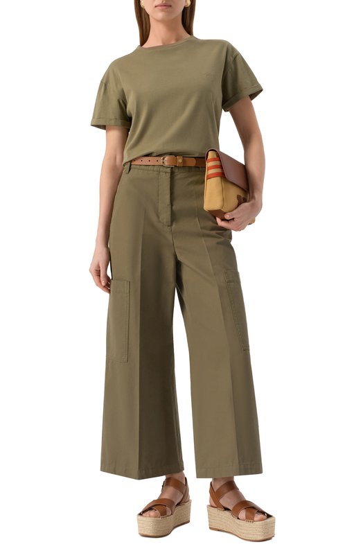 Хлопковые брюки-карго Weekend Max Mara QUIZ Хаки  QUIZ Фото 2