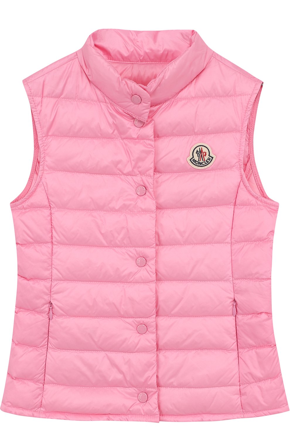 Пуховый жилет на кнопках MONCLER ENFANT розового цвета по цене 27050 руб., арт. D1-954-48312-99-53048/4-6A, фото 1 Пуховый жилет на кнопках MONCLER ENFANT, арт. D1-954-48312-99-53048/4-6A, фото 1