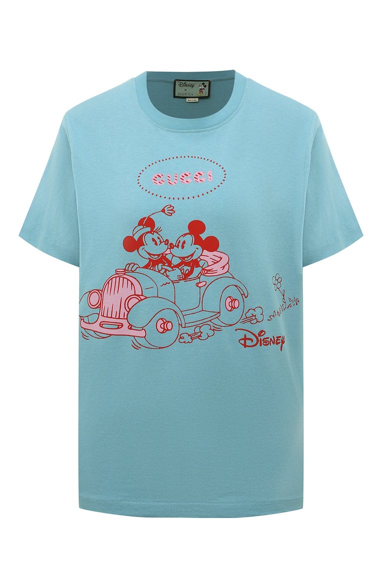 Женская голубая хлопковая футболка disney x gucci GUCCI купить в ...