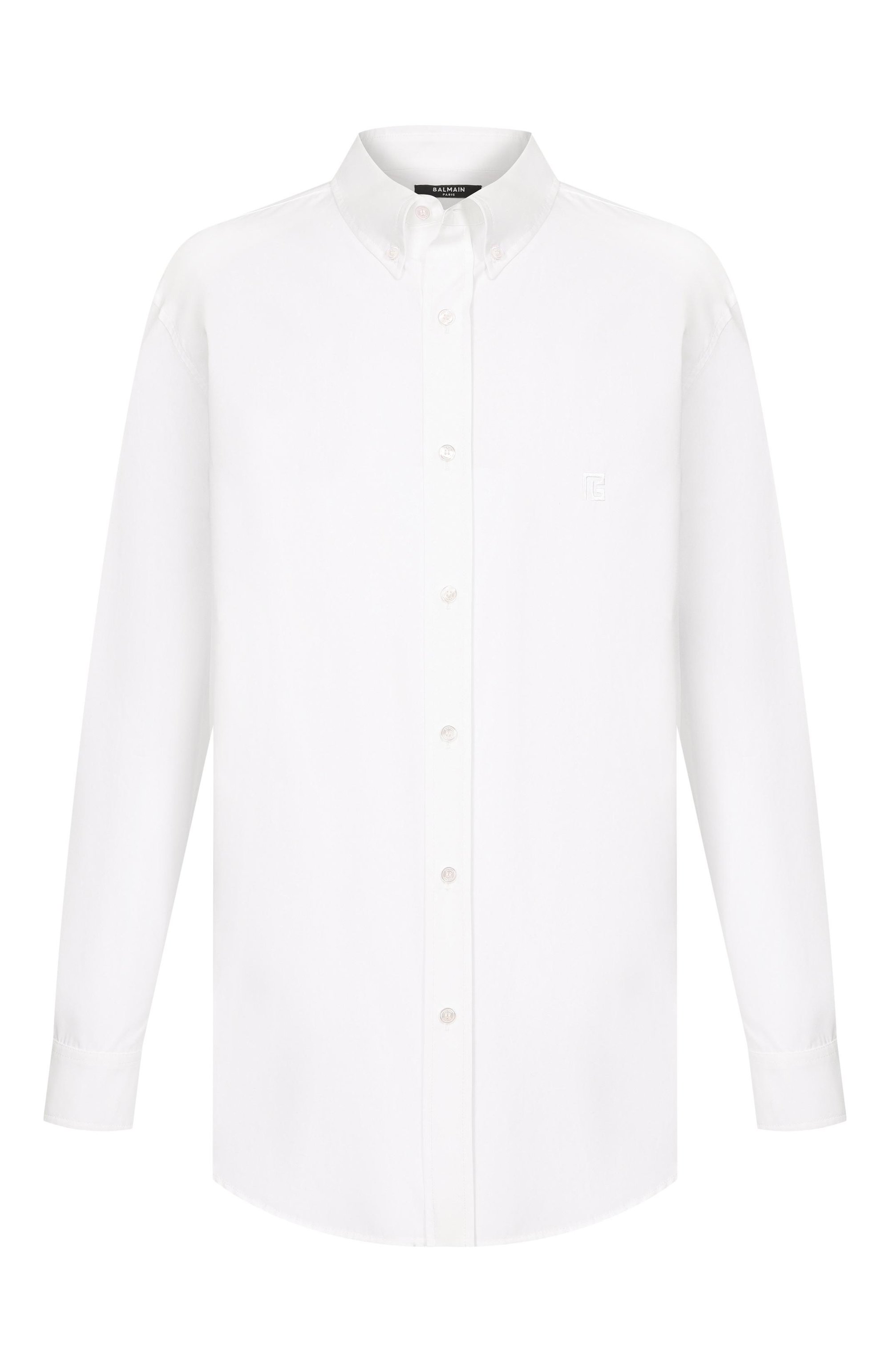 Хлопковая рубашка BALMAIN белого цвета по цене 85800 руб., арт. GH1HS496CG39, фото 1 Хлопковая рубашка BALMAIN, арт. GH1HS496CG39, фото 1