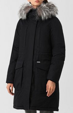 Женская хлопковая парка на меховой подкладке WOOLRICH черного цвета, арт. WWCPS2627/LM10 | Фото 3 (Материал внешний: Хлопок; Рукава: Длинные; Статус проверки: Проверено; Длина (верхняя одежда): До середины бедра; Кросс-КТ: Куртка; Драгоценные камни: Проставлено; Материал сплава: Проставлено, Проверено)