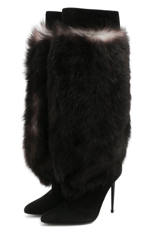 

Замшевые сапоги с меховой отделкой на шпильке Tom Ford, Чёрный
