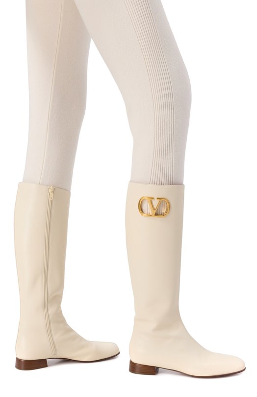 Кожаные сапоги VLogo Signature Valentino 7W2S0LI5/DDT Кремовый  7W2S0LI5/DDT Фото 2