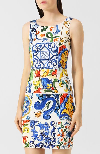 Приталенное шелковое мини-платье с принтом DOLCE & GABBANA, арт. F69T2T/GDJ34, фото 3