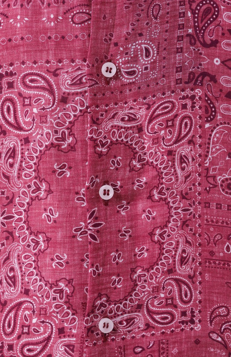 Мужская льняная рубашка FEFE` малинового цвета, арт. LINEN SHIRT (SH0RT SLEVES)/CLX082VAR09 | Фото 6 (Рукава: Короткие; Материал внешний: Лен; Длина (для топов): Стандартные; Случай: Повседневный; Принт: С принтом; Стили: Кэжуэл; Воротник: Кент)