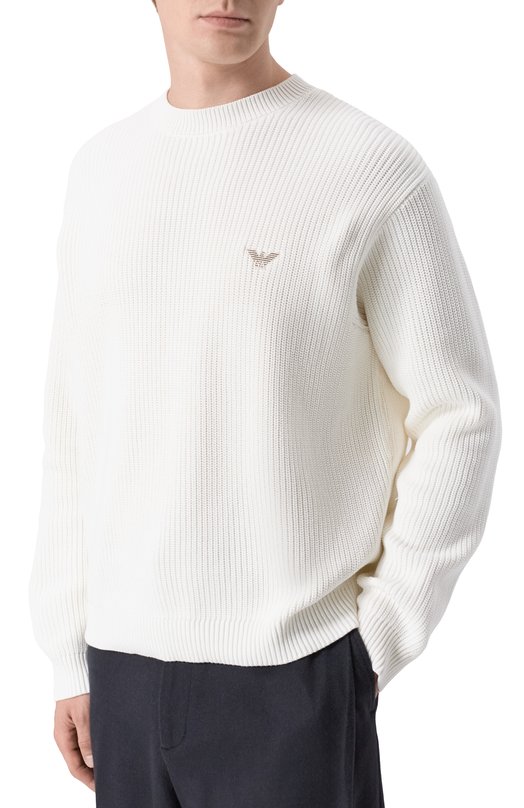 Хлопковый свитер Emporio Armani EM004615/AF24418 Белый  EM004615/AF24418 Фото 3