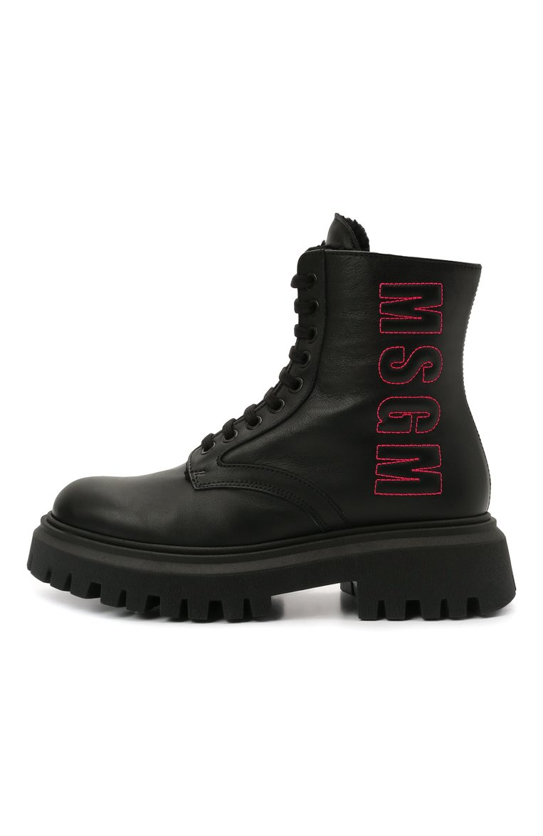 Детские кожаные ботинки MSGM KIDS черного цвета, арт. 69165/KIPS/KIPS/36-41 | Фото 2 (Материал утеплителя: Натуральный мех; Нос: Не проставлено; Материал внешний: Натуральная кожа; Девочки Кросс-КТ: Обувь-зимняя; Каблук высота: Низкий)