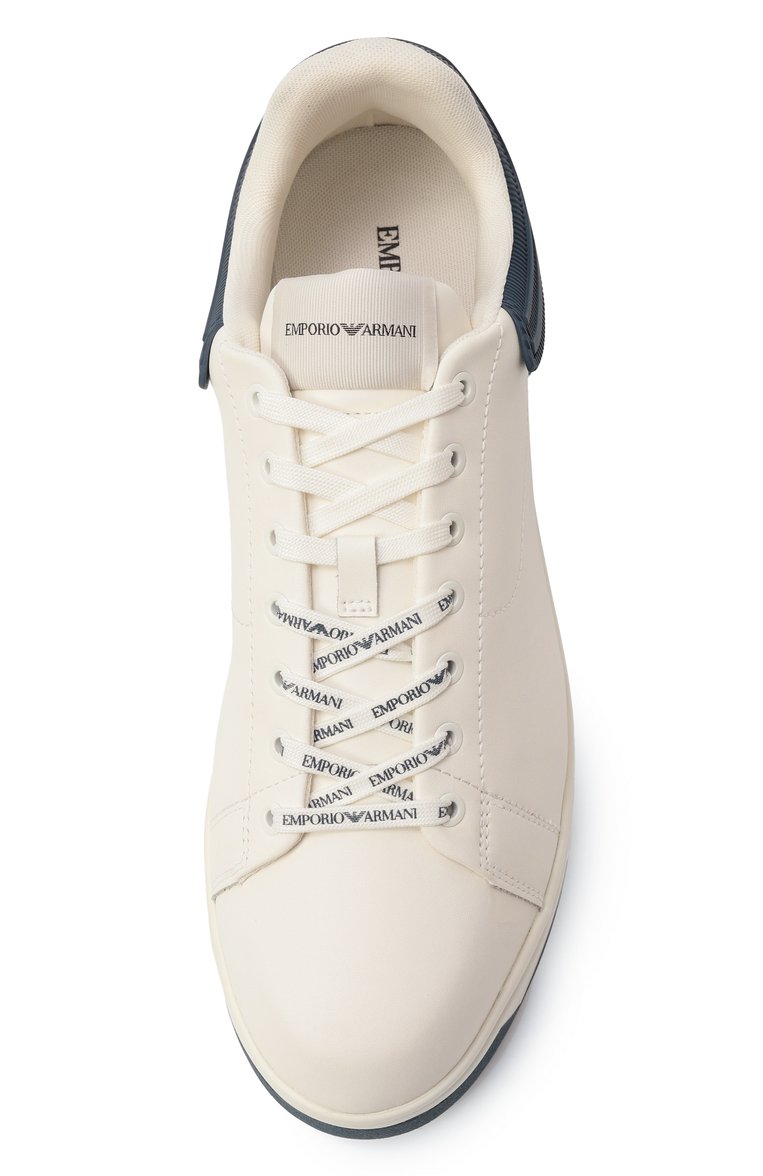Мужские кожаные кеды EMPORIO ARMANI белого цвета, арт. X4X264/XN001 | Фото 6 (Материал внутренний: Текстиль; Материал внешний: Натуральная кожа; Подошва: Массивная; Кросс-КТ: Низкие; Материал утеплителя: Без утеплителя; Стили: Классический)