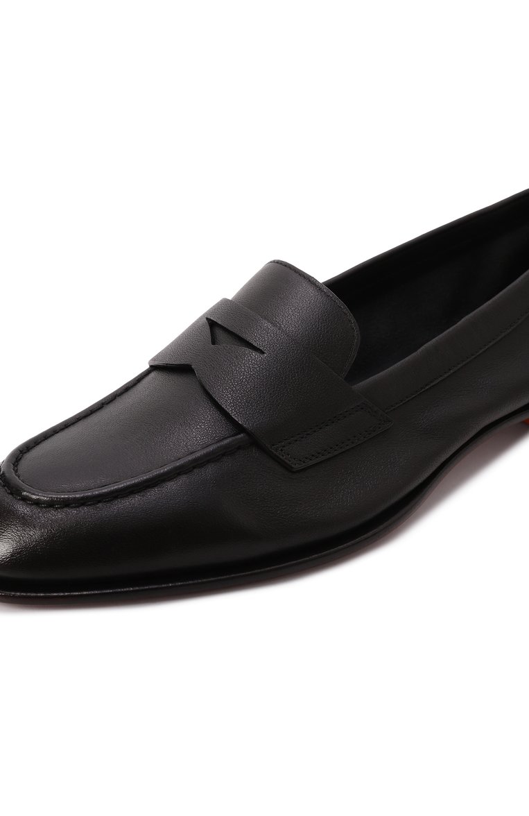 Женские кожаные пенни-лоферы SANTONI черного цвета, арт. WUSG59962HAFSLGA | Фото 7 (Каблук высота: Низкий; Подошва: Плоская; Драгоценные камни: Проставлено; Материал внутренний: Натуральная кожа; Материал внешний: Натуральная ко�жа; Материал сплава: Проставлено)
