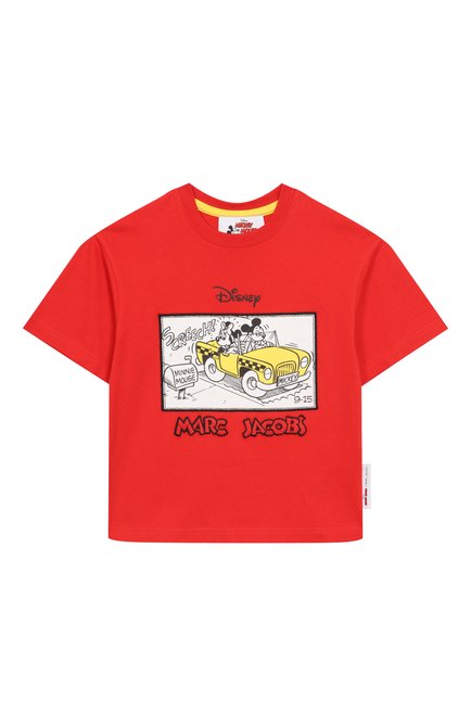 Детская хлопковая футболка MARC JACOBS (THE) красного цвета, арт. W60450 | Фото 1 (М�атериал внешний: Хлопок; Материал сплава: Проставлено; Рукава: Короткие; Драгоценные камни: Проставлено)