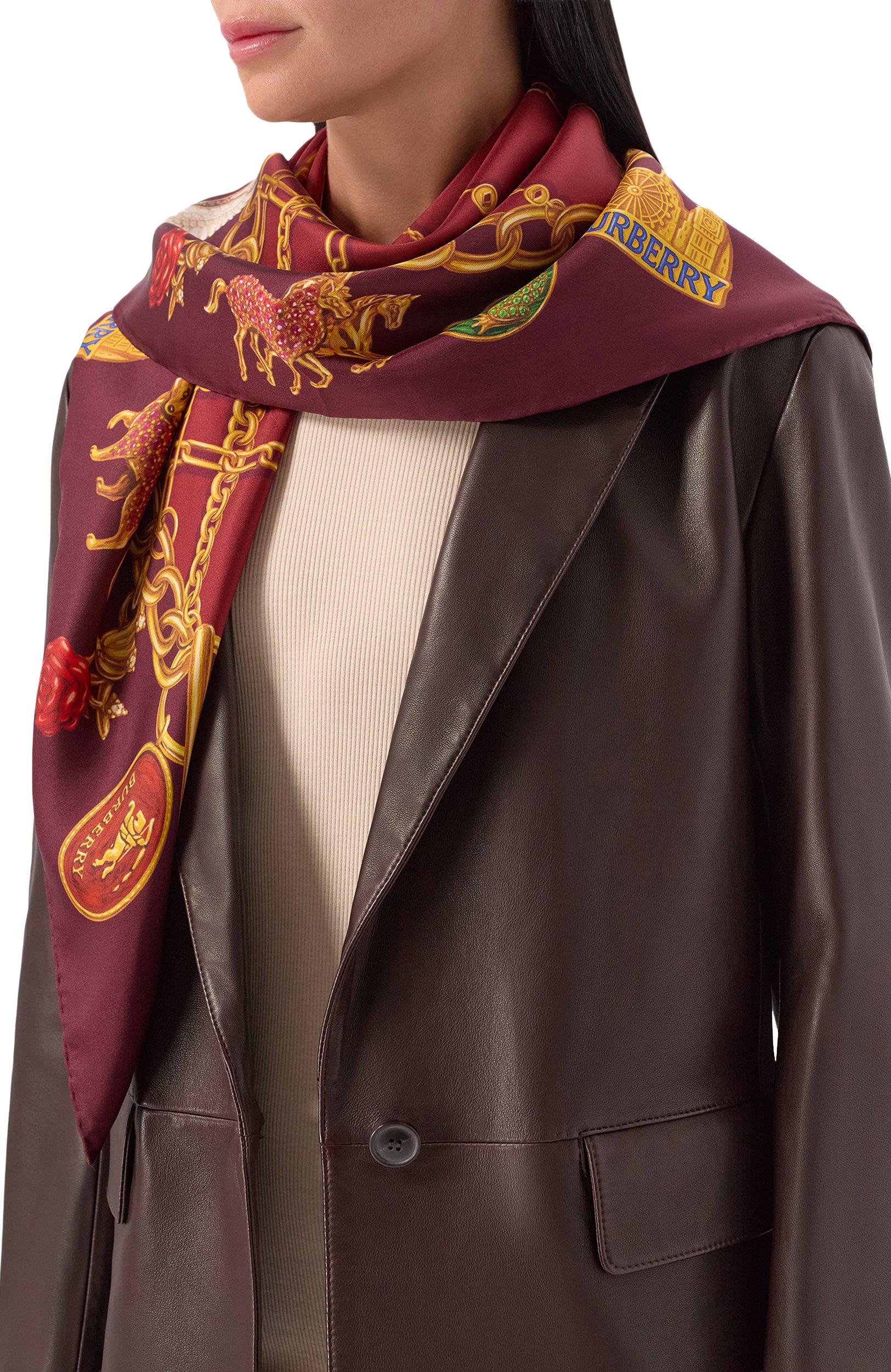 Шелковый платок BURBERRY бордового цвета по цене 69300 руб., арт. 8126913, фото 2 Шелковый платок BURBERRY, арт. 8126913, фото 2