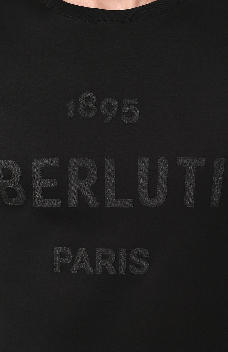 Мужская хлопковая футболка BERLUTI черного цвета, арт. R15JRS29-005 | Фото 5 (Материал внешний: Хлопок; Статус проверки: Проверено, Проверена категория; Длина (для топов): Стандартные; Рукава: Короткие; Стили: Кэжуэл; Принт: С принтом; Драгоценные камни: Проставлено; Материал сплава: Проверено, Проставлено; Кросс-КТ: Джерси; Мужское Кросс-КТ: Футболка-одежда)