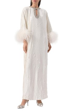 Женские текстильные туфли gatsby 75 AQUAZZURA молочного цвета, арт. GASMIDBR-SAT-FFF | Фото 2 (Материал внутренний: Натуральная кожа; Материал внешний: Текстиль; Нос: Не проставлено; Женское Кросс-КТ: Слингбэки; Каблук тип: Шпилька)
