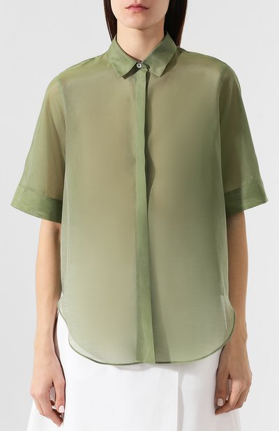Рубашка из смеси хлопка и шелка JIL SANDER NAVY зеленого цвета по цене 32300 руб., арт. JNWM6008A/JM2550, фото 3 Рубашка из смеси хлопка и шелка JIL SANDER NAVY, арт. JNWM6008A/JM2550, фото 3