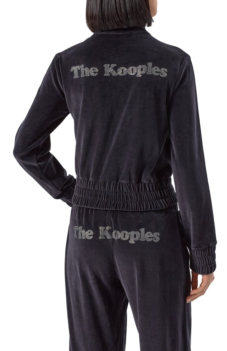 Женский бархатная толстовка THE KOOPLES черного цвета, арт. FSWE29011K | Фото 4 (Материал внешний: Хлопок; Рукава: Длинные; Длина (для топов): Стандартные; Женское Кросс-КТ: Кардиган-одежда; Стили: Спорт-шик)